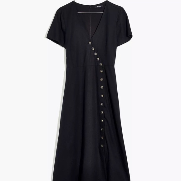 Madewell Linen-blend Button-wrap Midi Dress - Picture 3 of 7